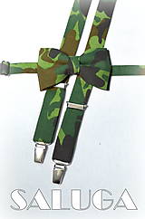 Pánske doplnky - ARMY - maskáčový motýlik + traky zelený, vojenský - 7646291_