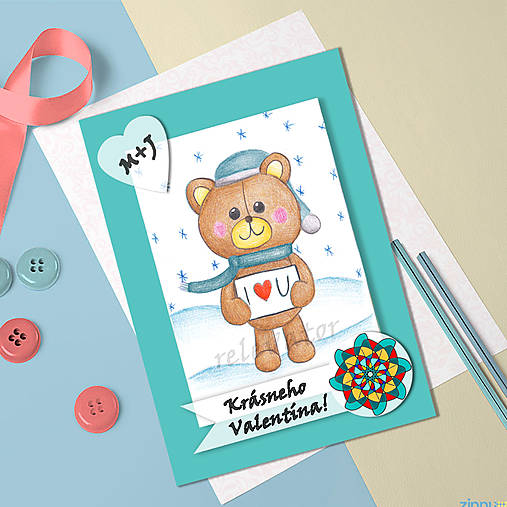 Medvedík - valentínska pohľadnica (v snehu (kvet 5))