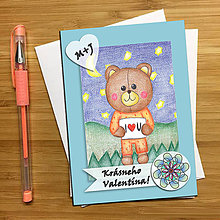 Papiernictvo - Medvedík - valentínska pohľadnica (noc (kvet 3)) - 7643399_
