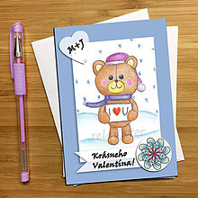 Papiernictvo - Medvedík - valentínska pohľadnica (v snehu (kvet 3)) - 7643400_