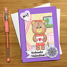 Papiernictvo - Medvedík - valentínska pohľadnica (elegantná (kvet 3)) - 7643723_