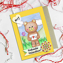 Papiernictvo - Medvedík - valentínska pohľadnica (lúka (kvet 4)) - 7643779_
