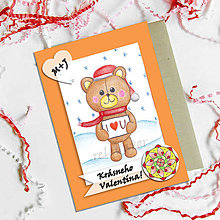 Papiernictvo - Medvedík - valentínska pohľadnica (zima (kvet 4)) - 7643784_