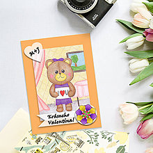 Papiernictvo - Medvedík - valentínska pohľadnica (elegant ona (kvet 6)) - 7645520_
