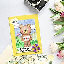 Papiernictvo - Medvedík - valentínska pohľadnica (slnečný deň (kvet 6)) - 7645524_