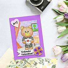 Papiernictvo - Medvedík - valentínska pohľadnica (elegant on (kvet 6)) - 7645526_