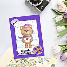 Papiernictvo - Medvedík - valentínska pohľadnica (v zime (kvet 6)) - 7645857_