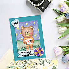 Papiernictvo - Medvedík - valentínska pohľadnica (v tme (kvet 6)) - 7645858_