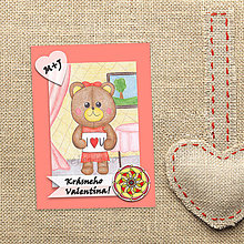 Papiernictvo - Medvedík - valentínska pohľadnica (elegantná medvedica (kvet 7)) - 7646602_