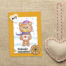 Papiernictvo - Medvedík - valentínska pohľadnica (zima (kvet 7)) - 7646799_