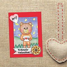 Papiernictvo - Medvedík - valentínska pohľadnica (v noci (kvet 7)) - 7646801_