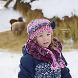 Detské čiapky - Zimná pletená ušianka ... "ružovo-modro-hnedá melírka" °°° SKLADOM - 7654060_