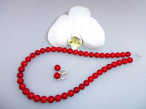 Sady šperkov - Koral prírodný červený náhrdelník a náušnice v striebre - 7652424_