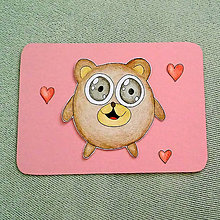 Papiernictvo - Výpredaj - Farebná oblá zvieracia valentínska pohľadnica (macko) - 7654215_