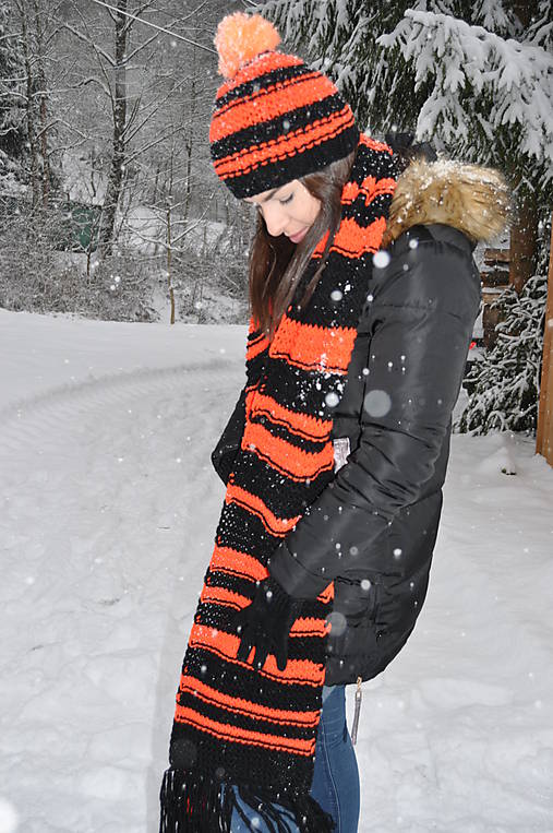 Šály a nákrčníky - Čierno-oranžový maxišál - 7665257_