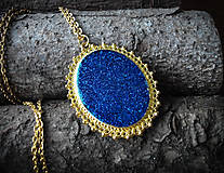 Náhrdelníky - Oválne medailónikové náhrdelníky (trblietavý modrý 50 x 40 mm) - 7665041_