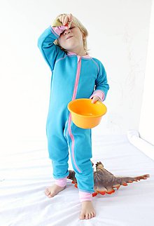 Detské oblečenie - TEPLÝ rastúci overal, bavlna - tyrkys (92-110cm (2-4roky)) - 7670880_