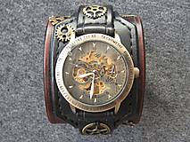 Náramky - Steampunk hodinky hnedo čierne antialergické - 7680499_