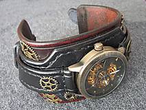 Náramky - Steampunk hodinky hnedo čierne antialergické - 7680500_
