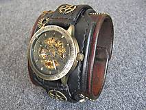 Náramky - Steampunk hodinky hnedo čierne antialergické - 7680508_