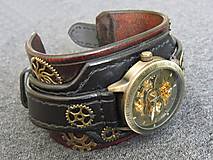 Náramky - Steampunk hodinky hnedo čierne antialergické - 7680515_