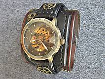 Náramky - Steampunk hodinky hnedo čierne antialergické - 7680521_