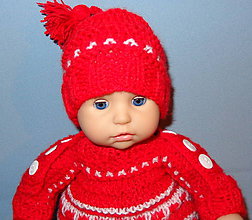 Hračky - červený svetrík s čiapočkou pre annabell 36 cm - 7686647_