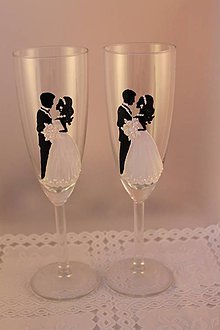 Nádoby - svadobné poháre Nevesta a Ženích B&W - 7687060_