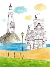 Kresby - Seaside town 1, akvarel, kresba - 7693883_