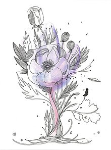 Kresby - Kvetiny V, akvarel, kresba - 7691756_