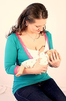Oblečenie na dojčenie - Dojčiace tričko 3v1 3/4 rukáv- V - s čipkou - 7696930_