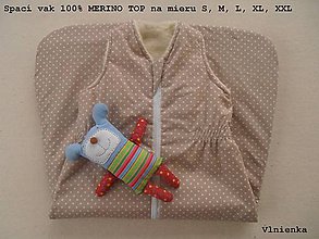 Detský textil - Spaci vak na zimu pre deti 100% Merino Top s kašmírom BODKA béžová - 7695370_