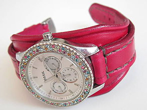 Náramky - Dámsky červený kožený remienok, hodinky FOSSIL - 7699366_