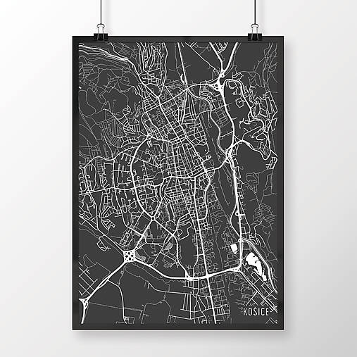 Grafika - KOŠICE, minimalistické, tmavošedé (50x70cm) - 7704361_