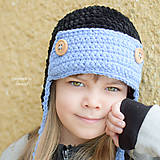 Detské čiapky - Zimná ušianka ... " čierno-modrá" - 7708067_