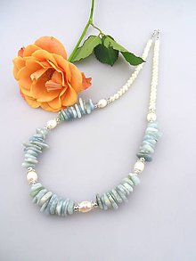 Náhrdelníky - akvamarín perly striebro náhrdelník - 7710776_