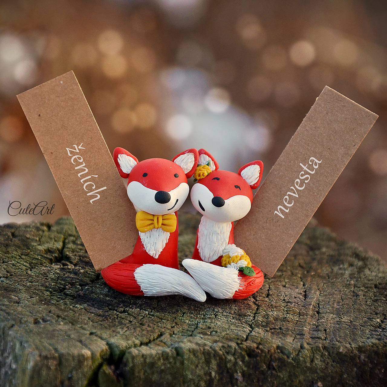 Líšky zdobené - darčeky pre svadobčanov,menovky