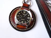 Náramky - Vreckové kožené hodinky hnedo-čierne - 7723180_