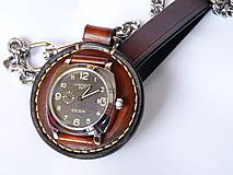 Náramky - Vreckové kožené hodinky hnedo-čierne - 7723183_