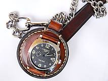 Náramky - Vreckové kožené hodinky hnedo-čierne - 7723184_