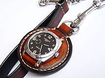 Náramky - Vreckové kožené hodinky hnedo-čierne - 7723195_