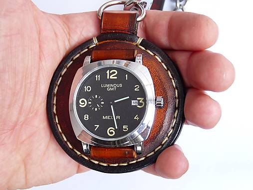 Vreckové kožené hodinky hnedo-čierne