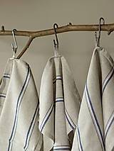 Úžitkový textil - Set troch ľanovo-bavlnených utierok prírodnej farby s modrými pásmi - 7725092_