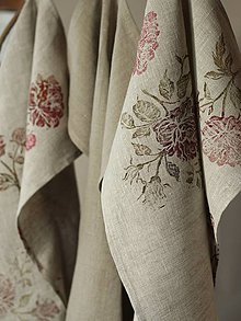 Úžitkový textil - Set ľanových utierok s ručnou potlačou - Linen rose - 7724617_