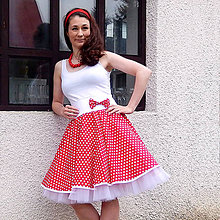 Sukne - Červená puntíkovaná sukně - 7735669_
