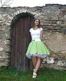 Sukne - Světle zelená puntíkovaná sukně - 7735870_
