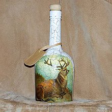 Nádoby - Poľovnícka retro fľaša Sediaci jeleň - 7740273_
