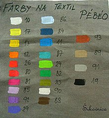 Farby-laky - Vzorkovník farieb na textil Pébéo, nepredajné :) - 7761075_