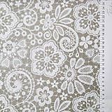 Textil - tmavosivá kvetovaná výšivka, bavlnená látka 50 x 140 cm - 7774819_