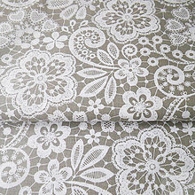 Textil - tmavosivá kvetovaná výšivka, bavlnená látka 50 x 140 cm - 7774815_